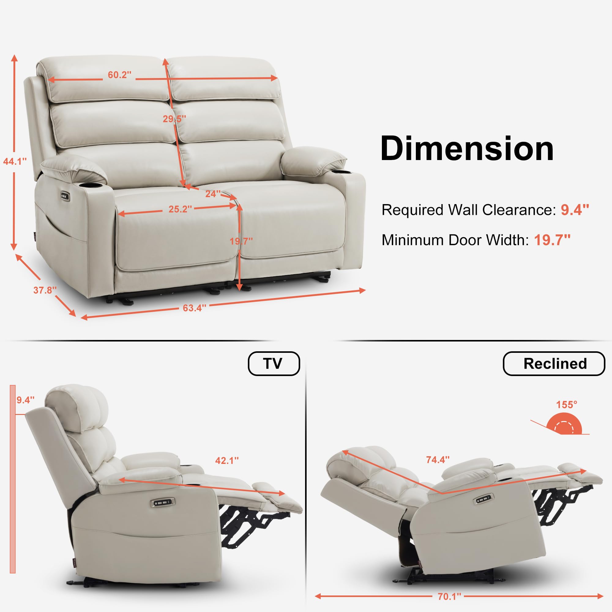63.4" Oversized Reclining Loveseat with Heat and Massage