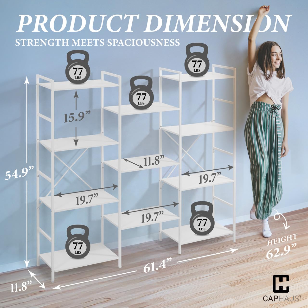 4-Tier Industrial Bookshelf with 11 Shelves