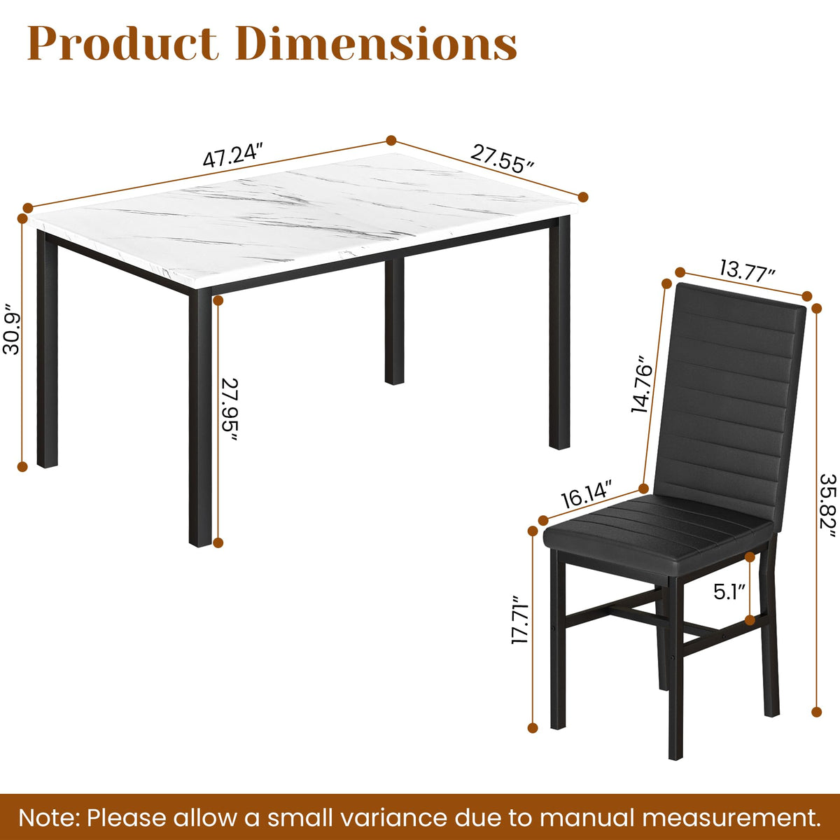 5-Piece Faux Marble Dining Table Set with 4 Upholstered Chairs