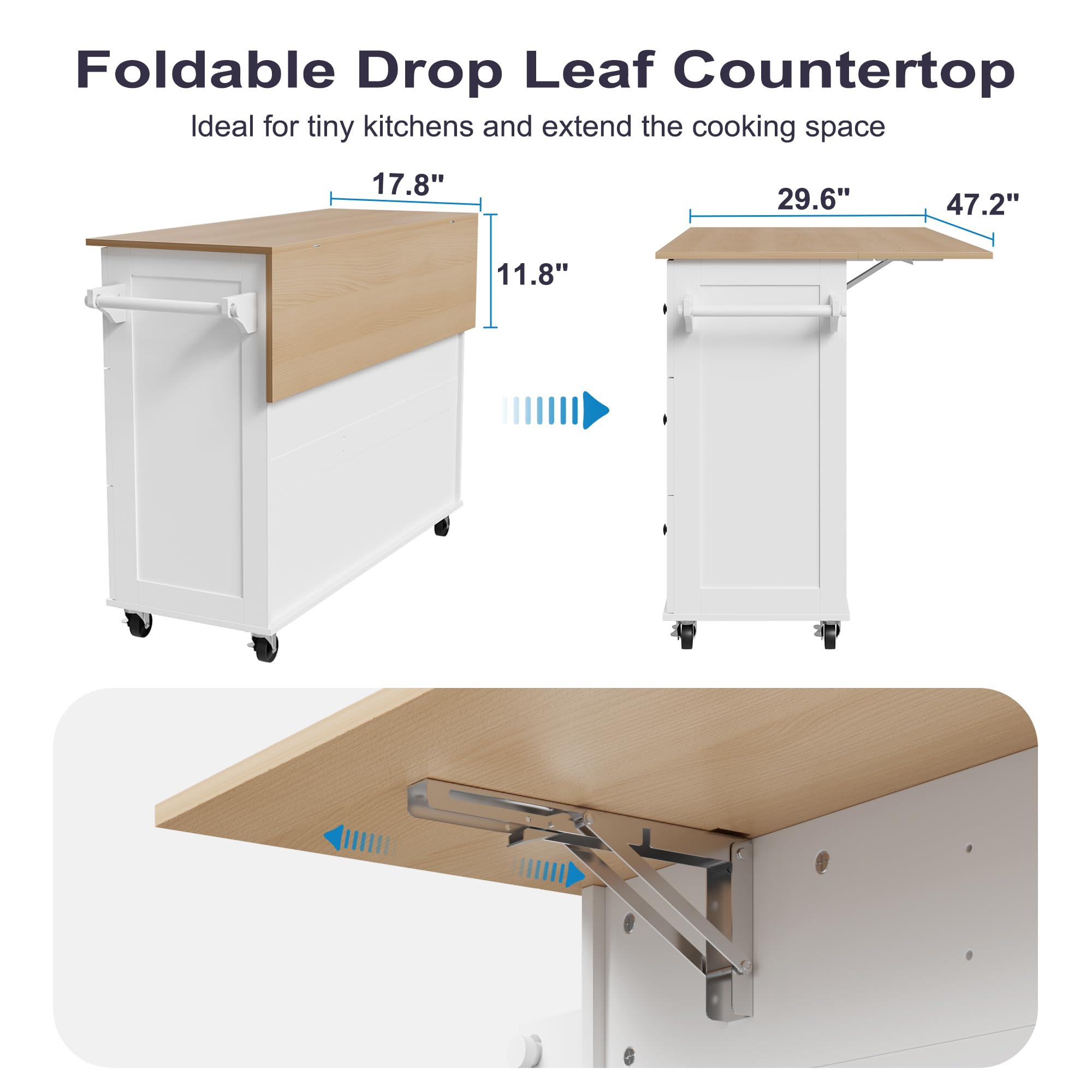 Mobile Kitchen Island with Drop Leaf and Storage