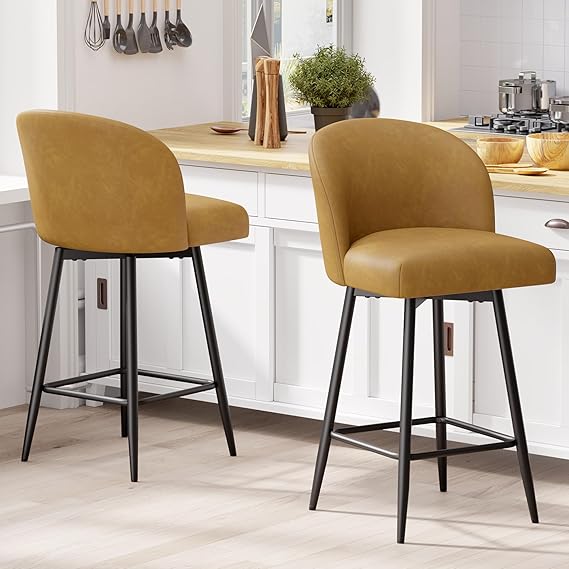 Mid Century Modern Swivel Bar Stool Set of 2