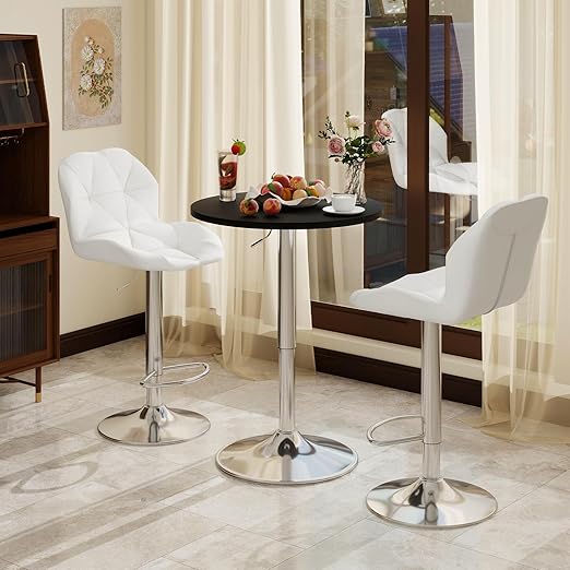 3-Piece Bar Table and Chairs Set - Height Adjustable Round Pub Table with Swivel Barstools