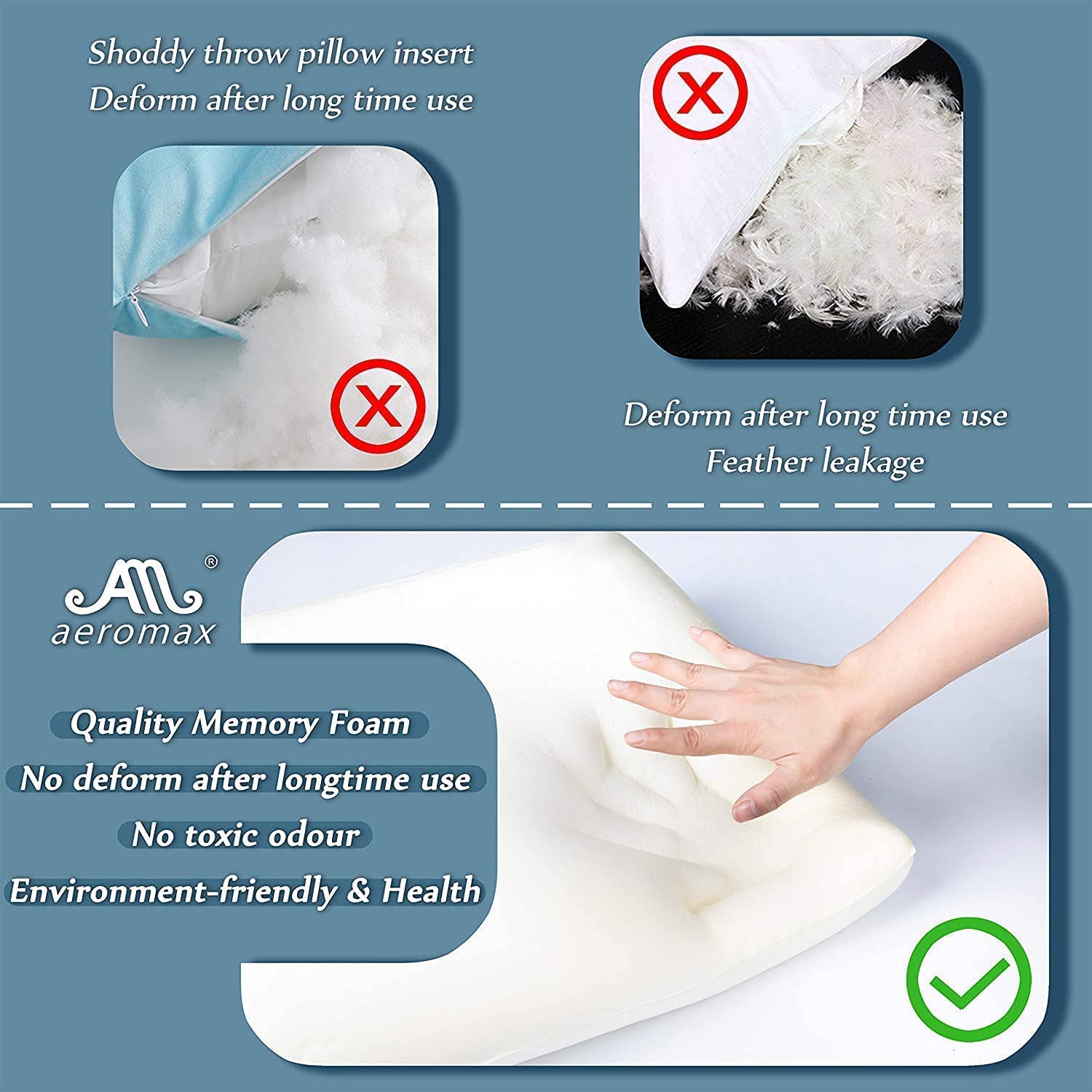 22x22 Memory Foam Pillow Inserts - Pack of 4