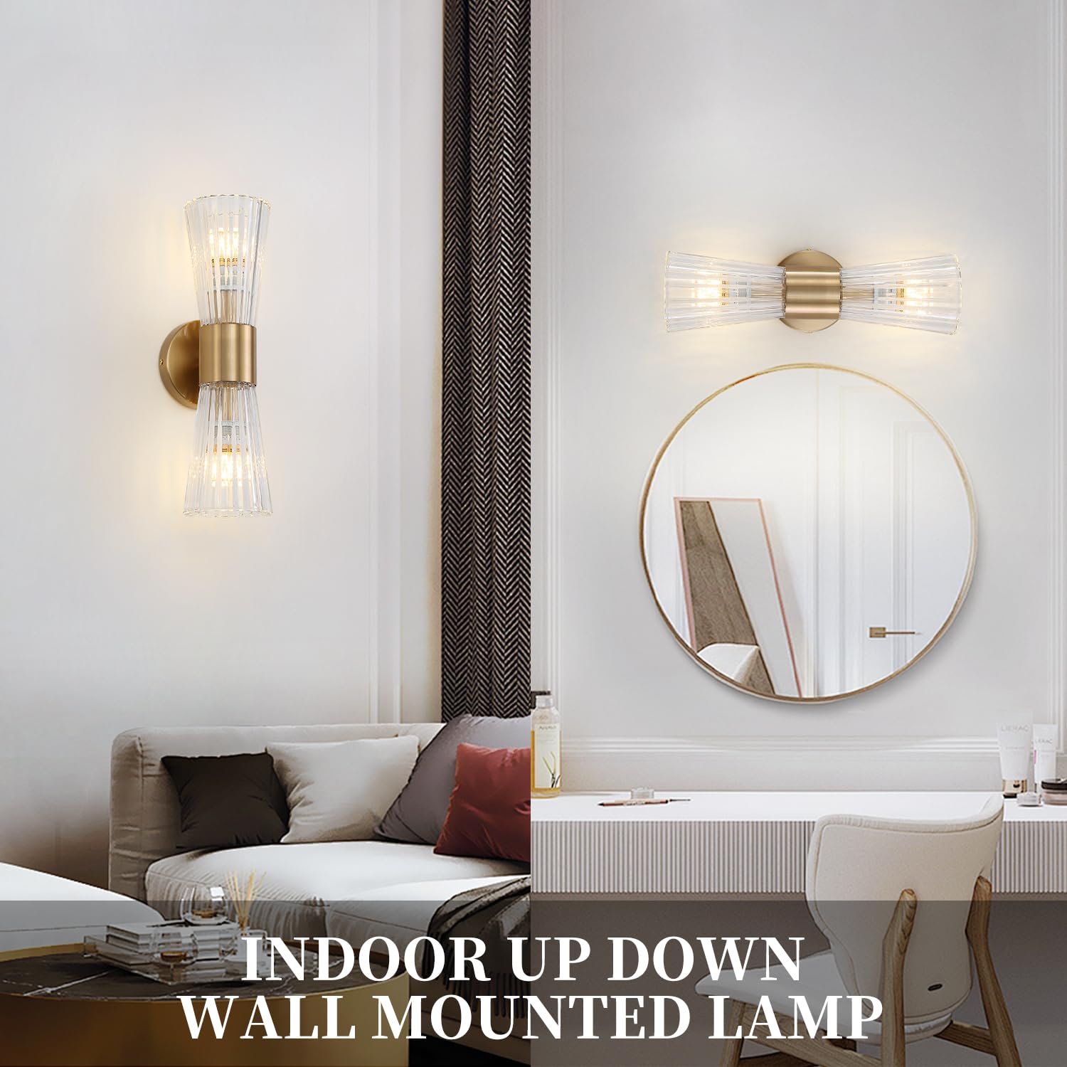 Mid-Century Modern Gold Wall Sconce with Glass Shade