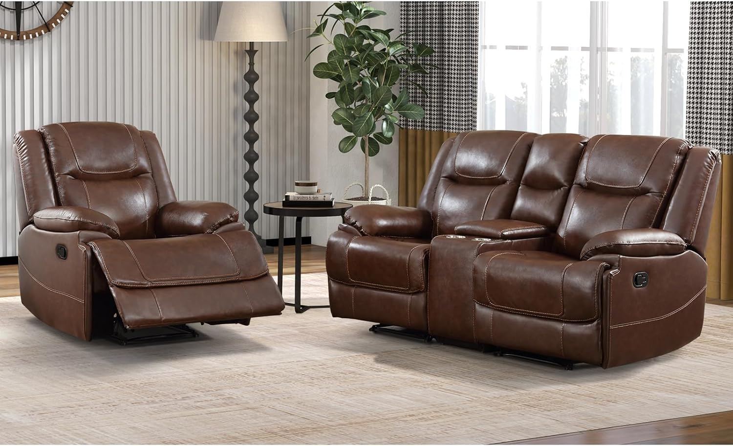Genuine Leather Manual Recliner Sofa