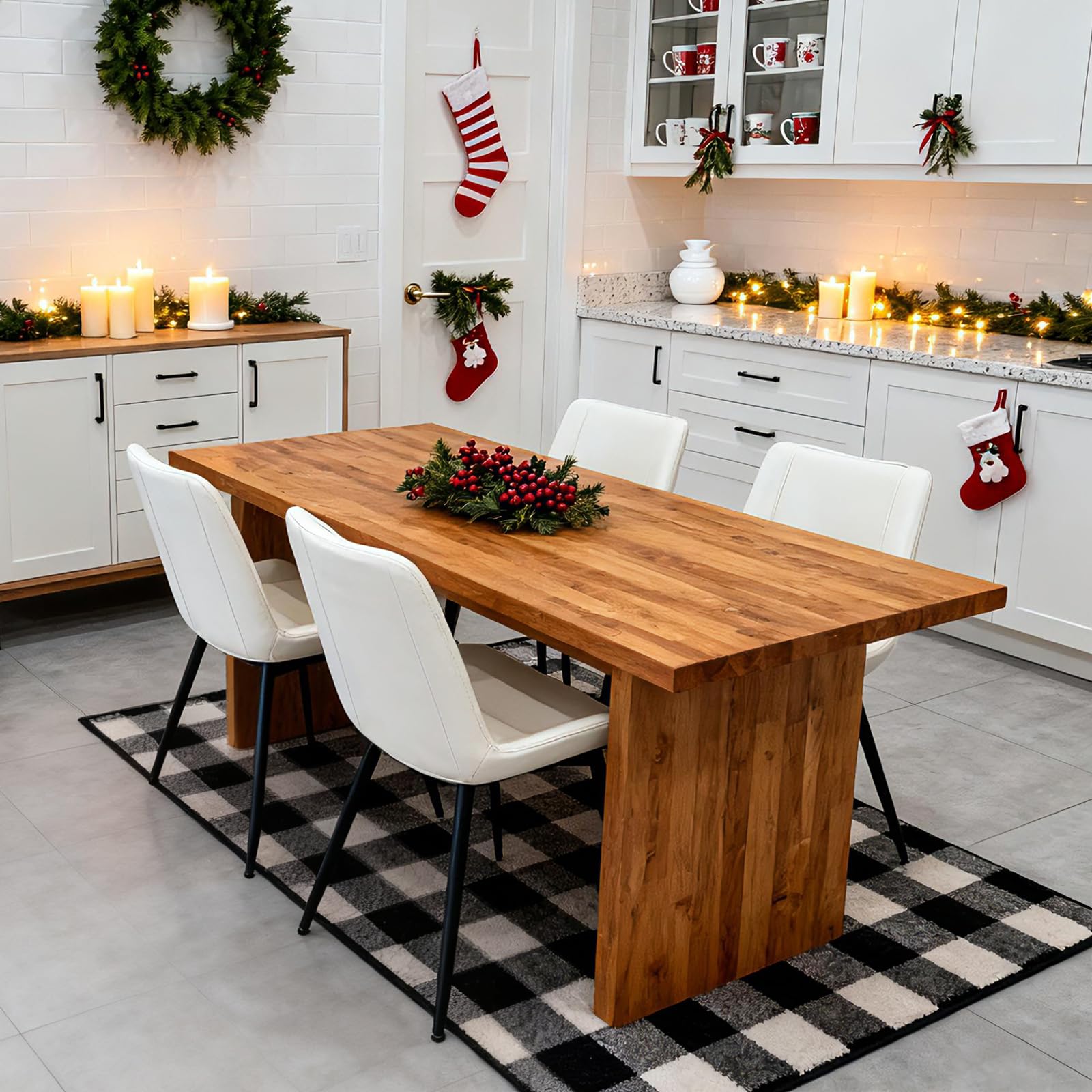 Dining Chairs Set of 2 PU Leather Upholstered with Metal Legs