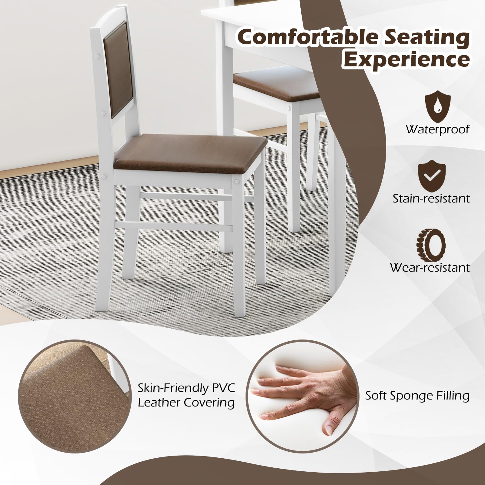 5-Piece Solid Wood Dining Set with Upholstered Chairs