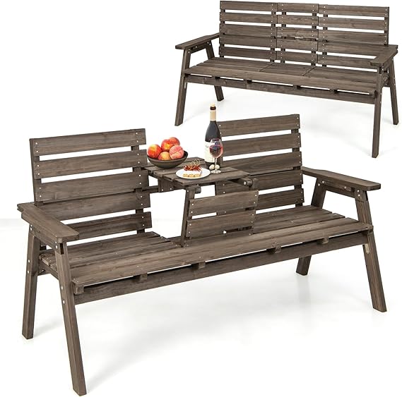 Foldable Outdoor Fir Wood Bench with Middle Table