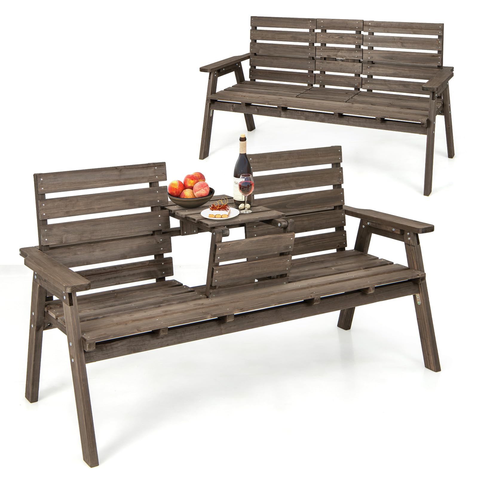 Foldable Outdoor Fir Wood Bench with Middle Table