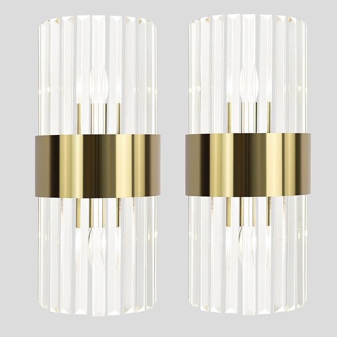 Modern Gold Crystal Wall Sconces Set of 2