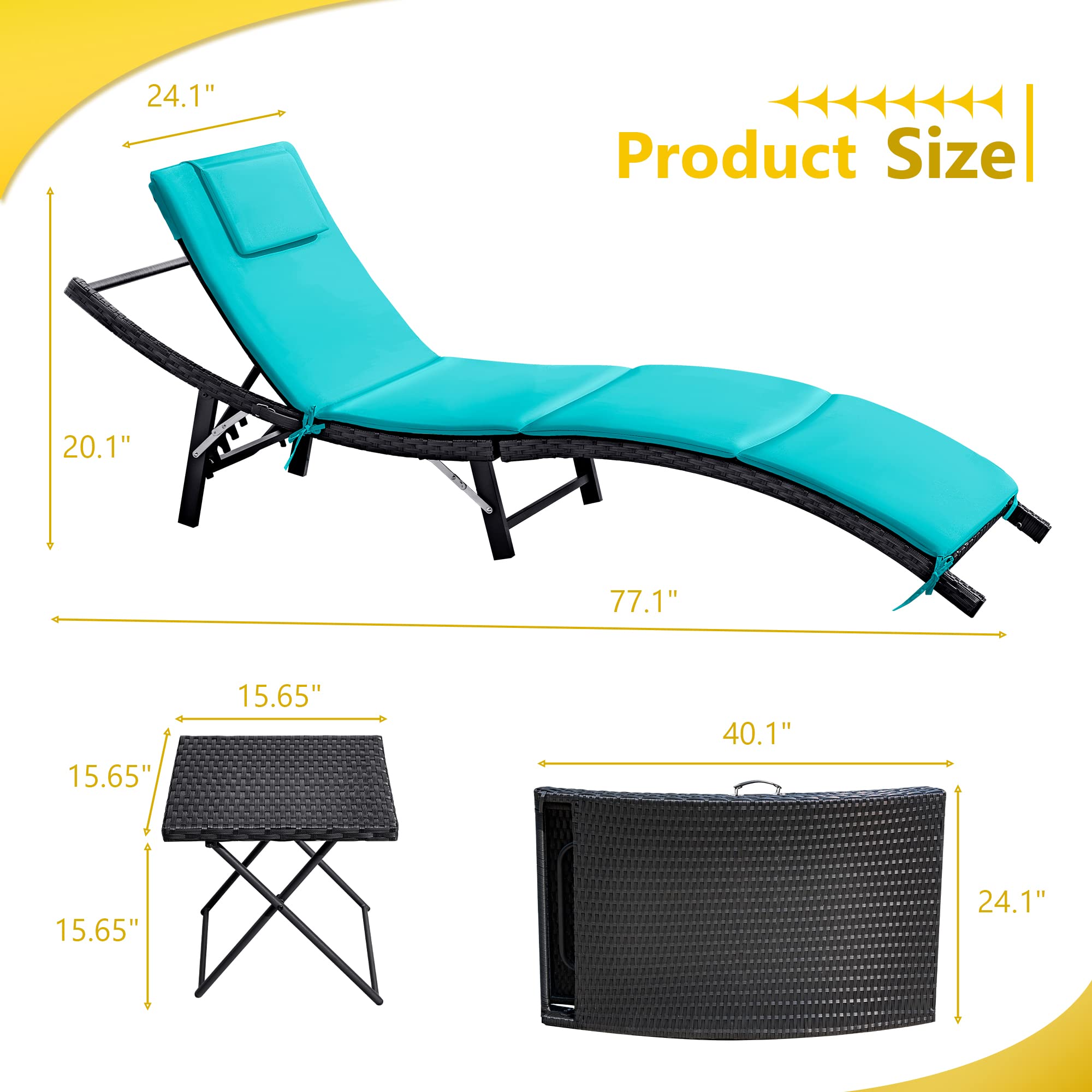 3-Piece Adjustable Outdoor Lounge Chair Set with Folding Table