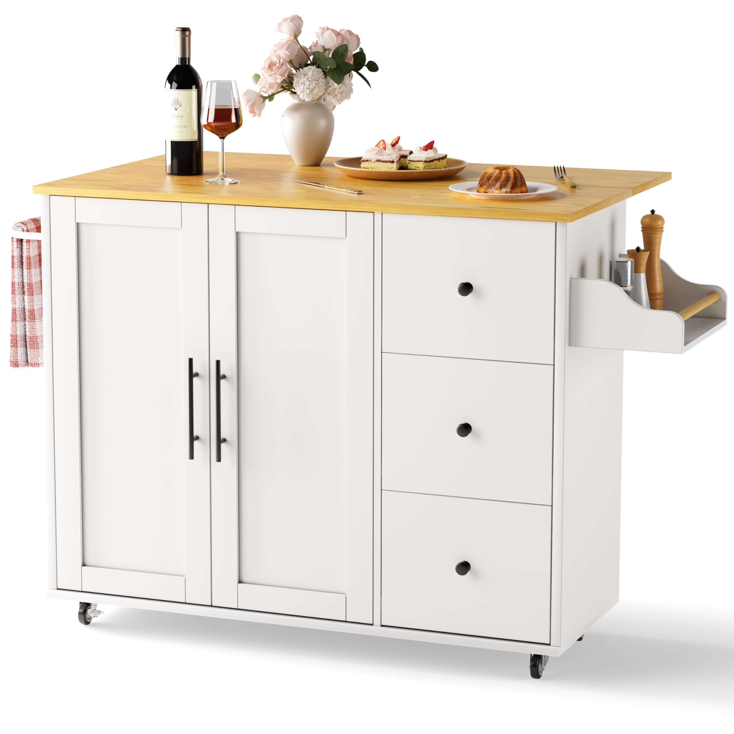 Kitchen Island on Wheels with Storage and Drop Leaf