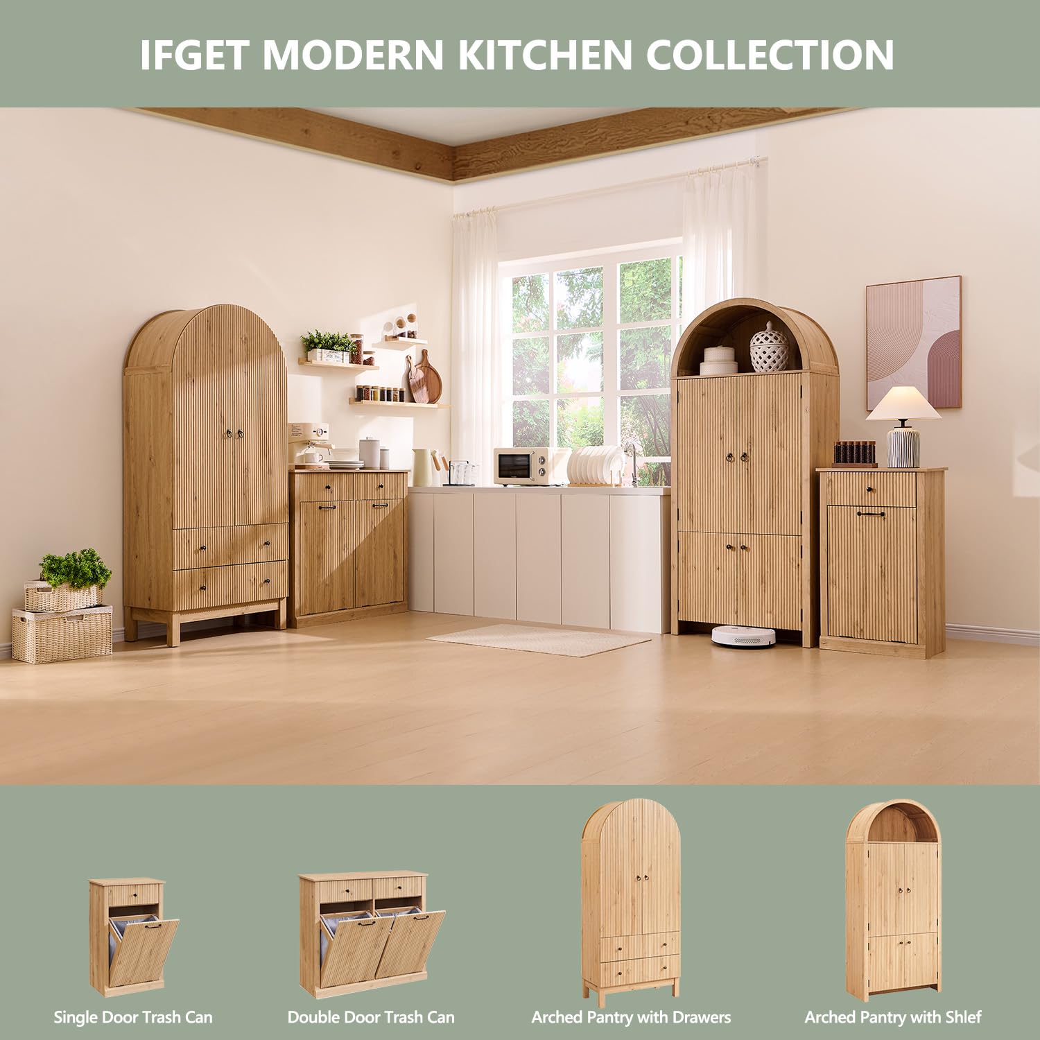 71" Tall Arched Kitchen Pantry Storage Cabinet