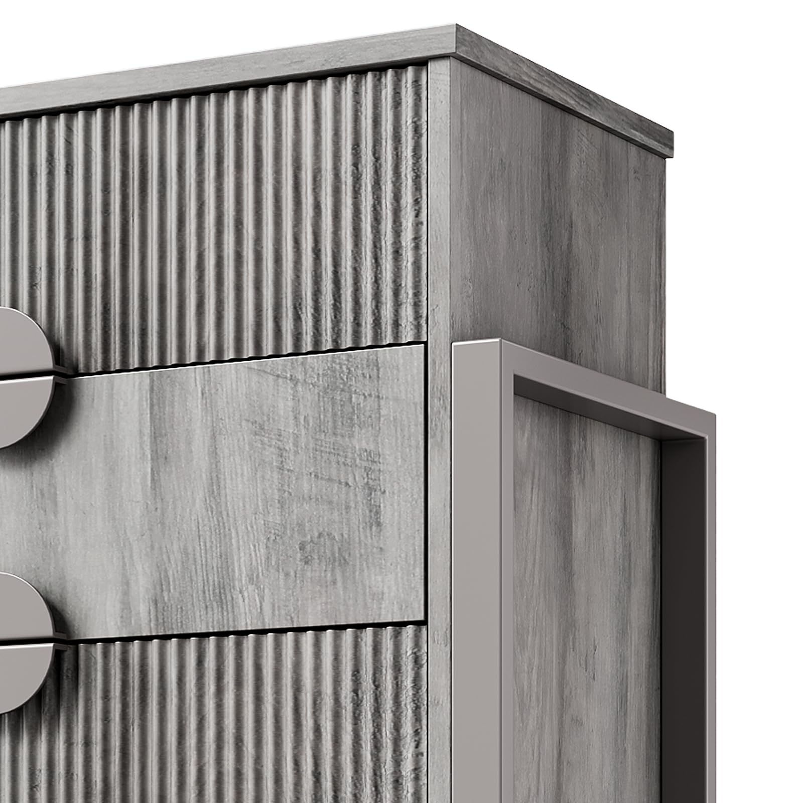 Fluted Dresser with 4 Drawers - Modern Chest with Steel Frame