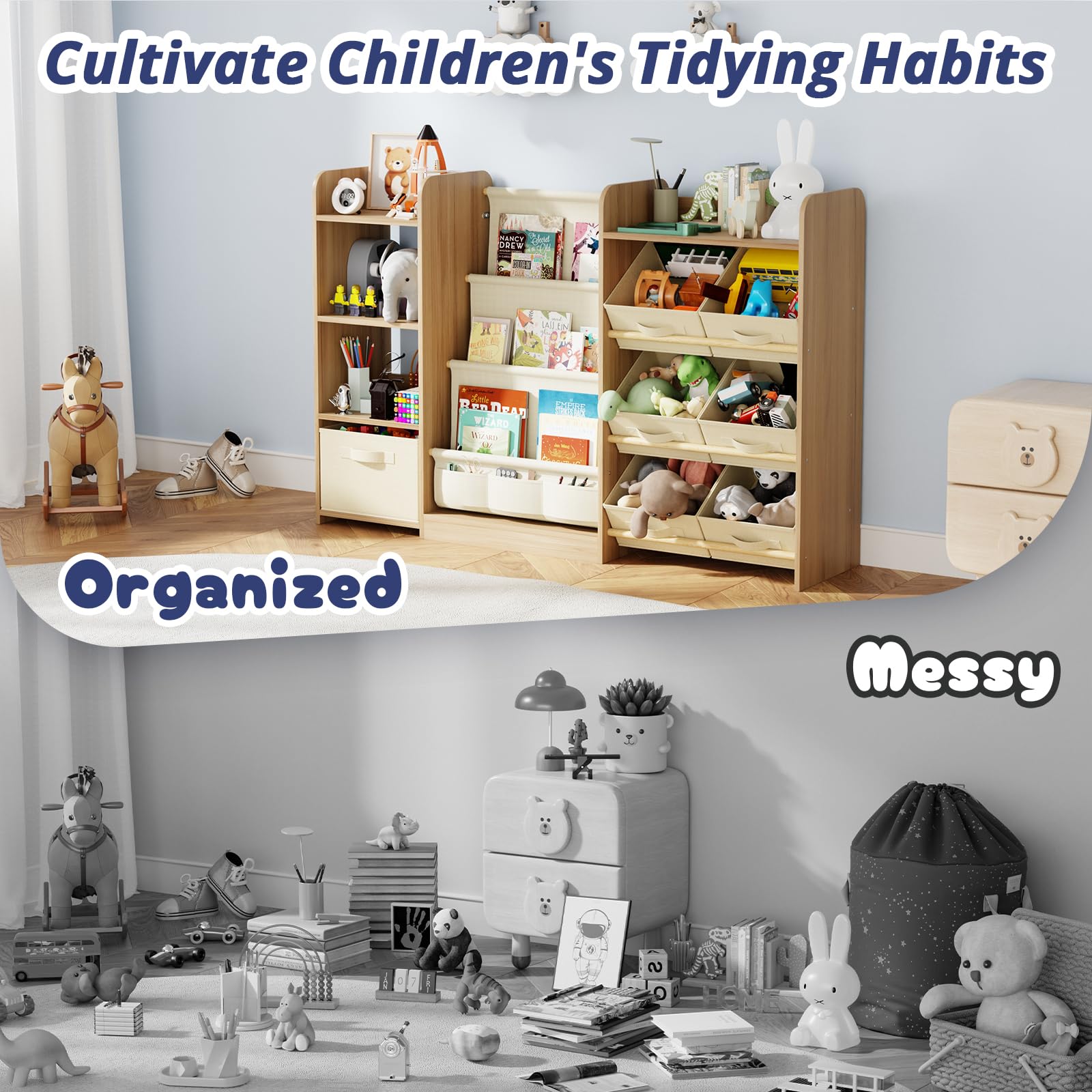Kids Bookshelf Toy Storage Organizer with 7 Removable Bins