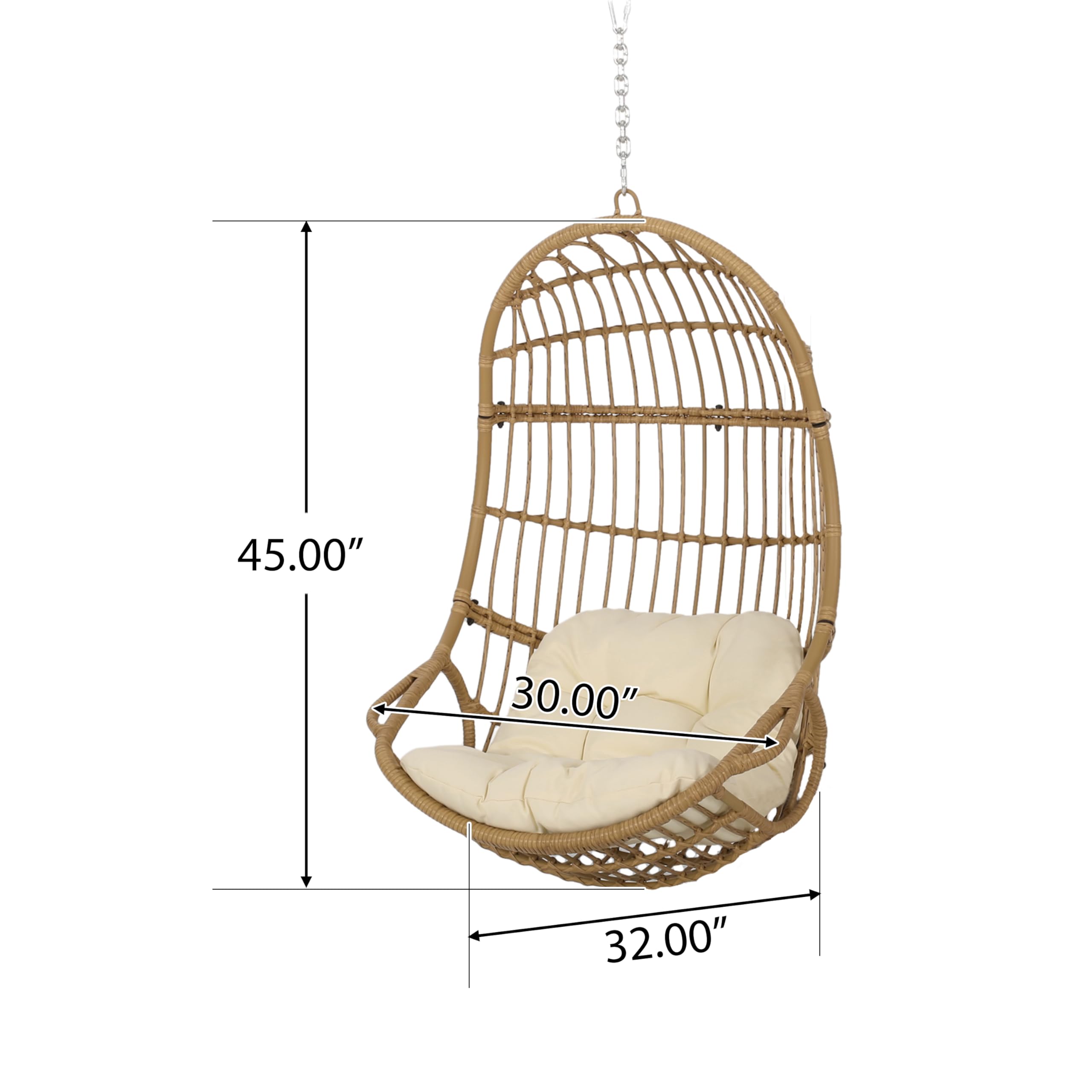 Wicker Basket Hanging Chair with Cushion