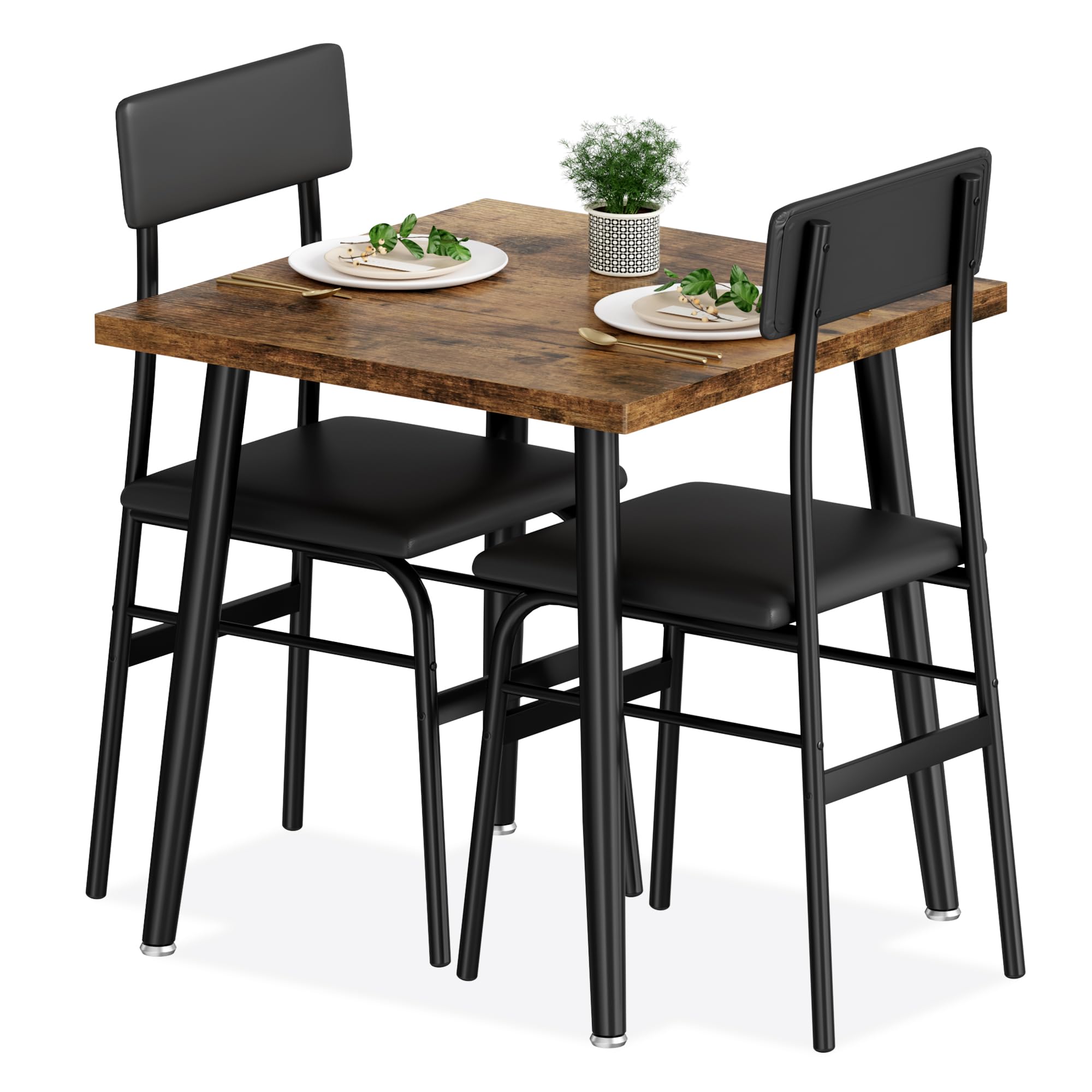 3-Piece Dining Table Set with Upholstered Chairs