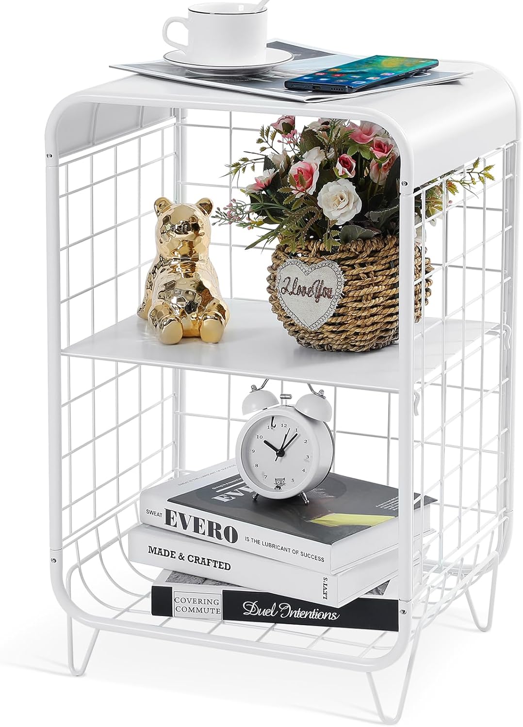 3-Tier Metal Side Table with Storage