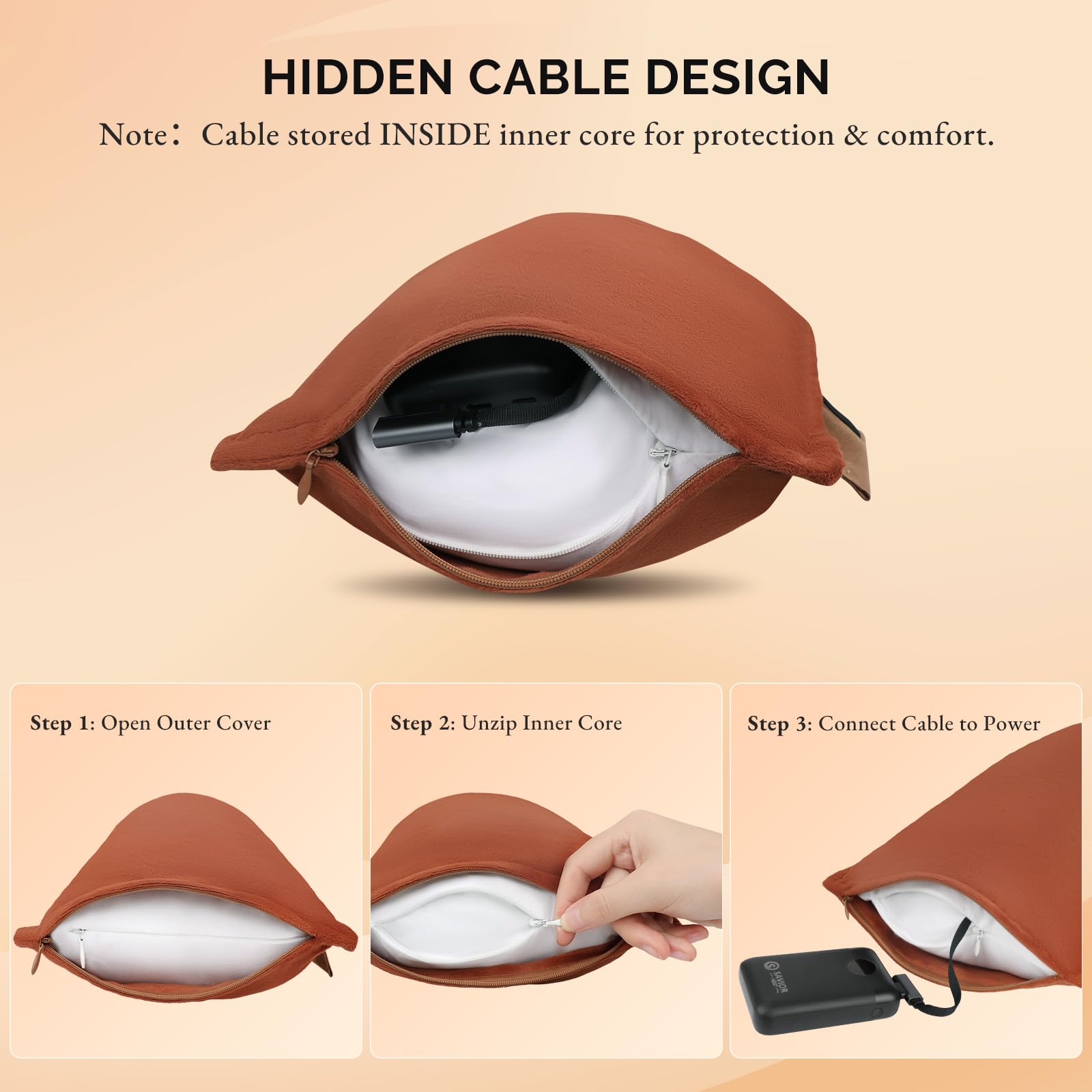 Heated Lumbar Support Pillow with 10,000mAh Battery