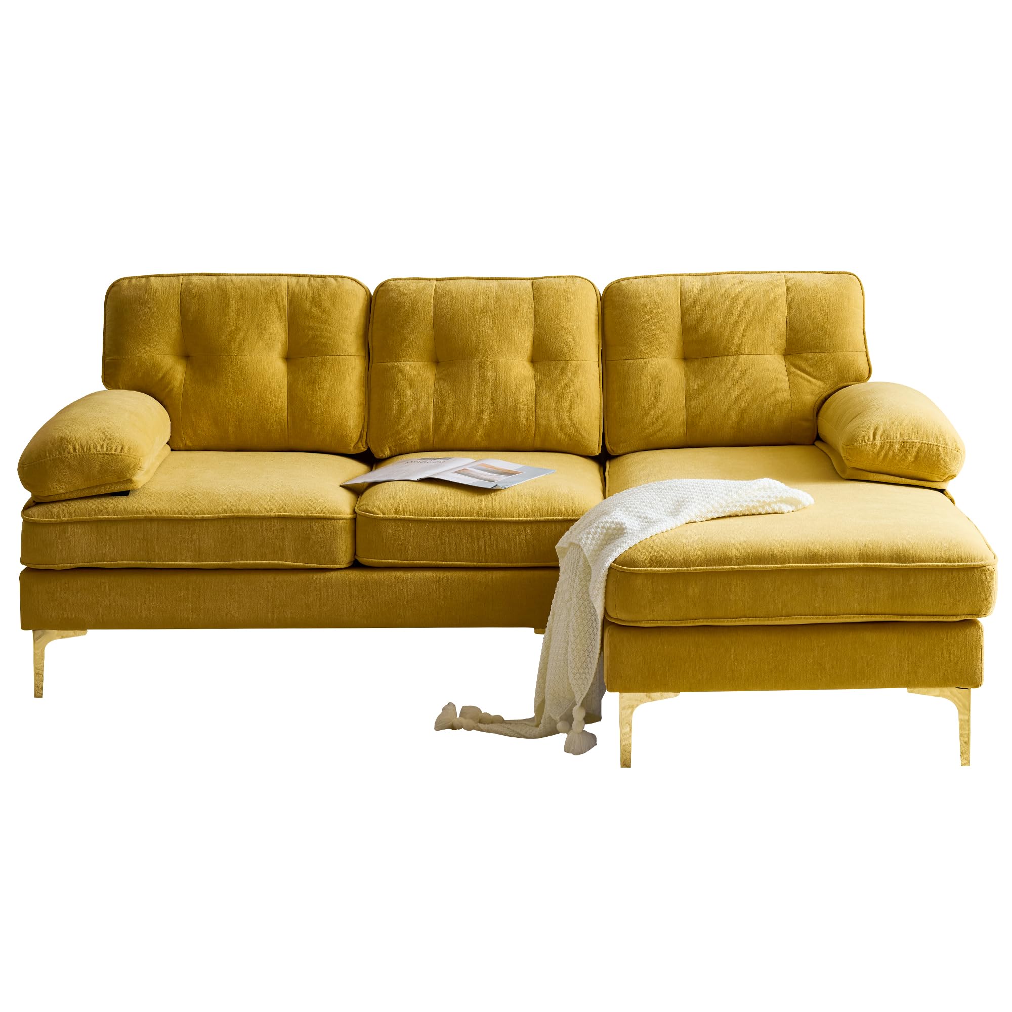 83" Velvet Sectional Sofa with Tufted Upholstery