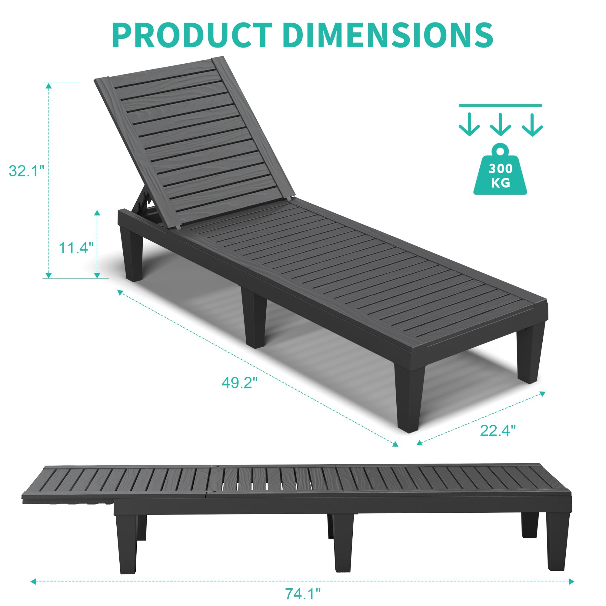 Outdoor Chaise Lounge Chairs Set of 2 - 5-Position Adjustable