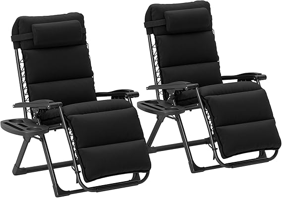 Zero Gravity Reclining Lounge Chairs Set of 2 with Cushions and Cup Holders