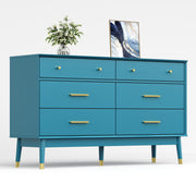 Teal Blue 6 Drawer Dresser with Gold Handles