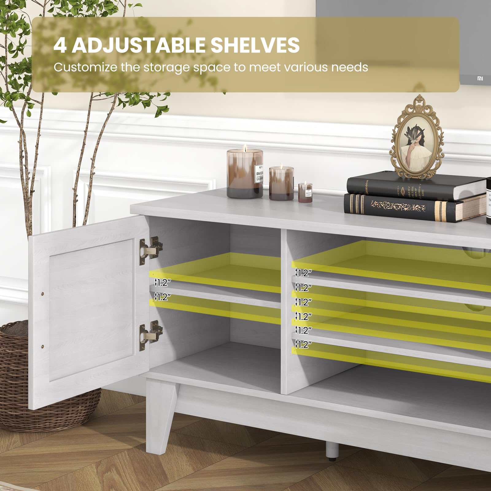 Farmhouse TV Stand for 65 Inch TVs with Barn Door Cabinets