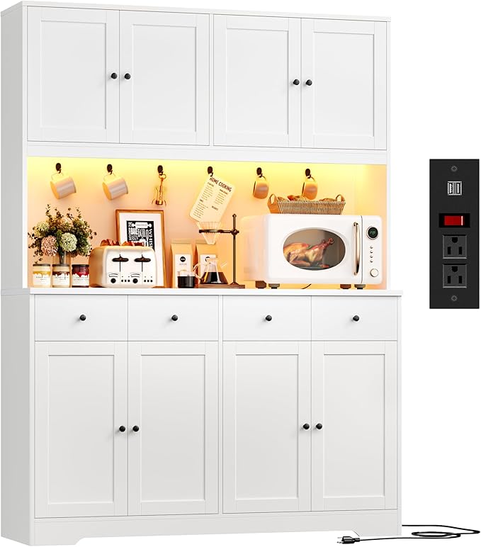 LED Kitchen Pantry Cabinet with Power Outlet