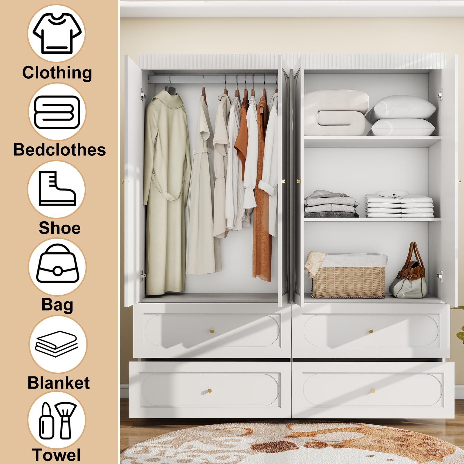 74 Inch Tall Armoire Wardrobe Closet with Drawers