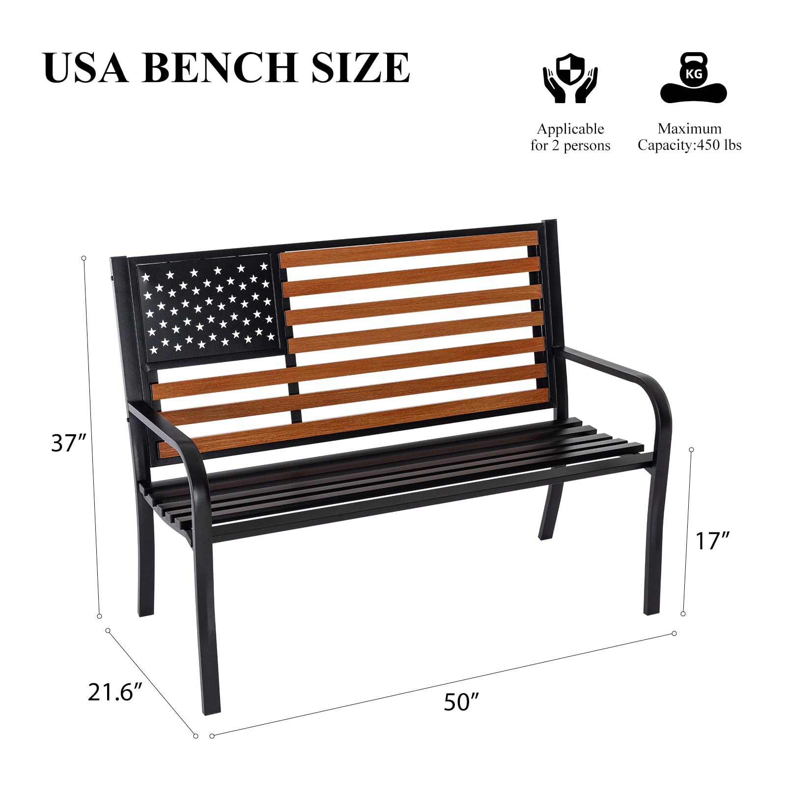 50" Outdoor Garden Bench with Americana Style Backrest