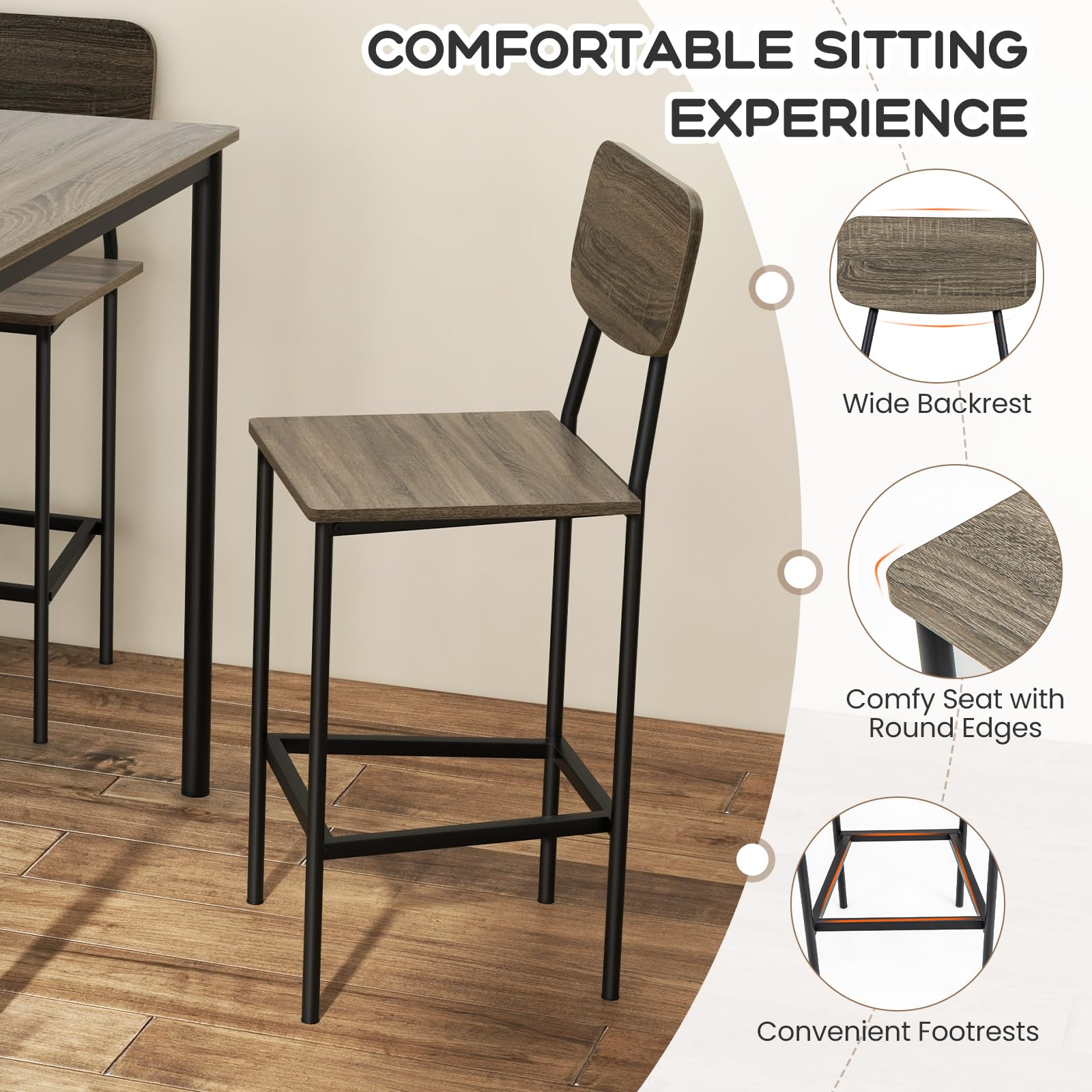 5-Piece Counter Height Dining Set with Bar Stools
