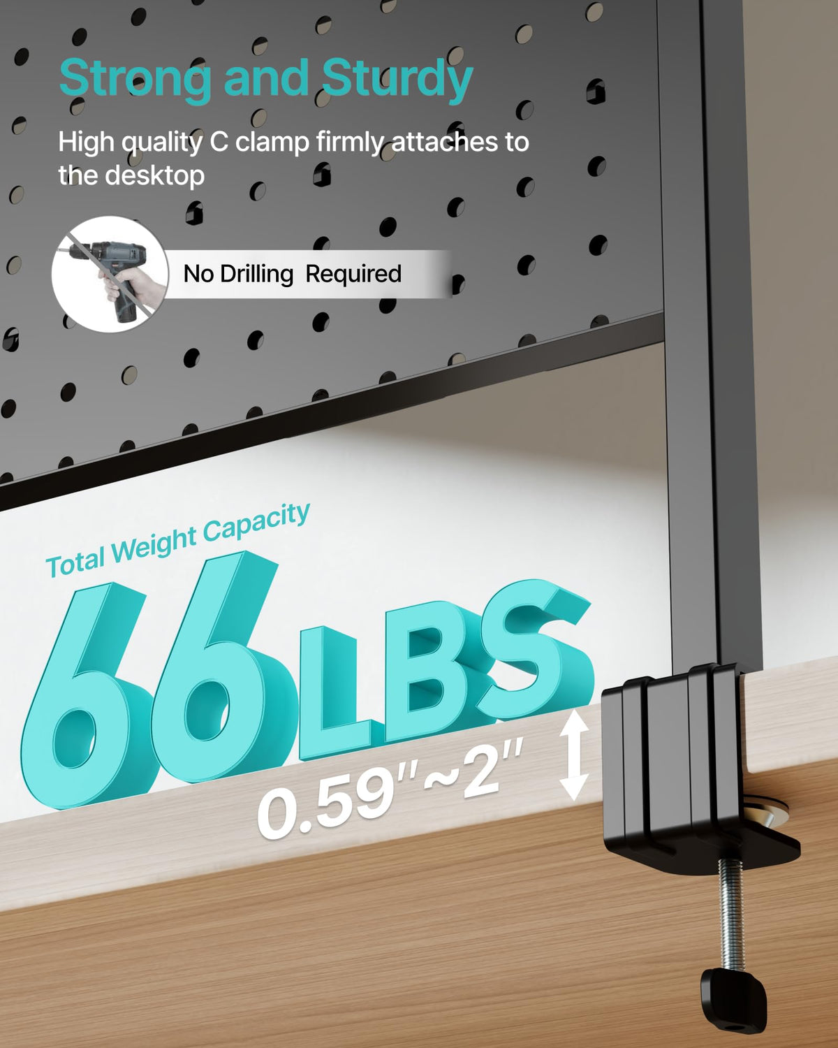 44" Clamp-On Desk Shelf with Pegboard and 2-Tier Organizer