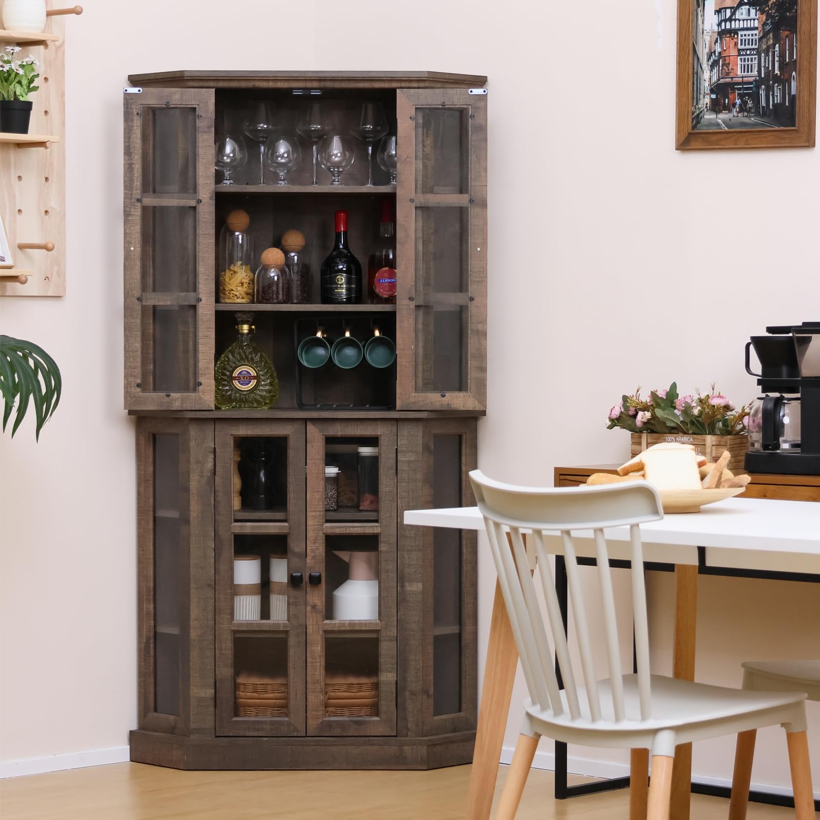 67 Inch Corner Curio Cabinet with Glass Doors