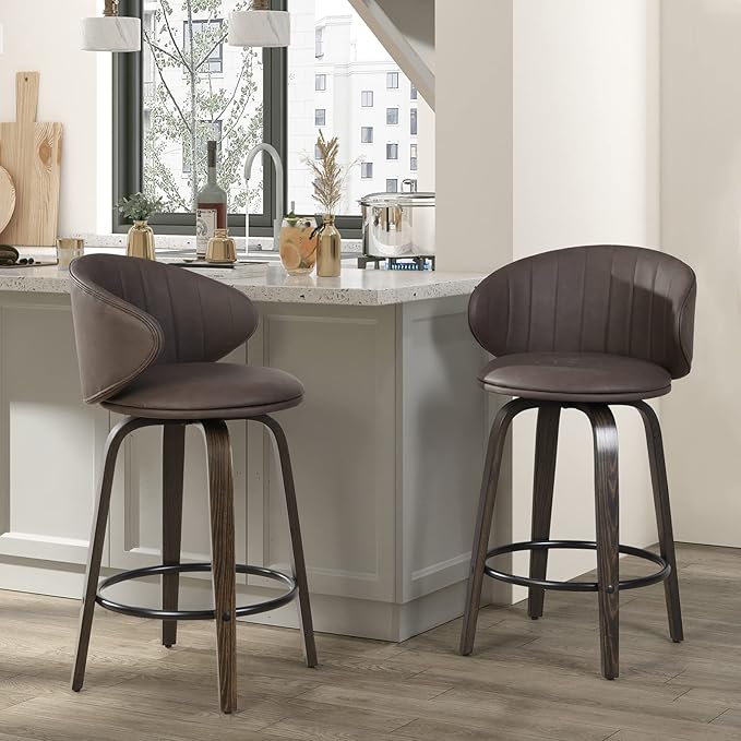 Modern Swivel Bar Stools Set of 2 with Back