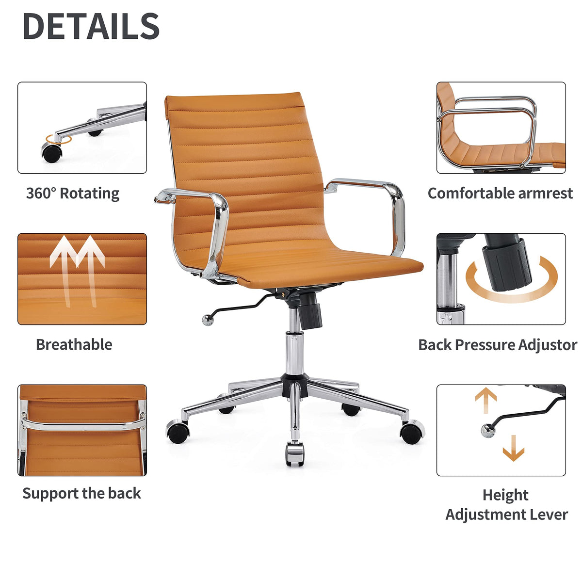 Ergonomic Office Chair - Ribbed Leather Executive Swivel