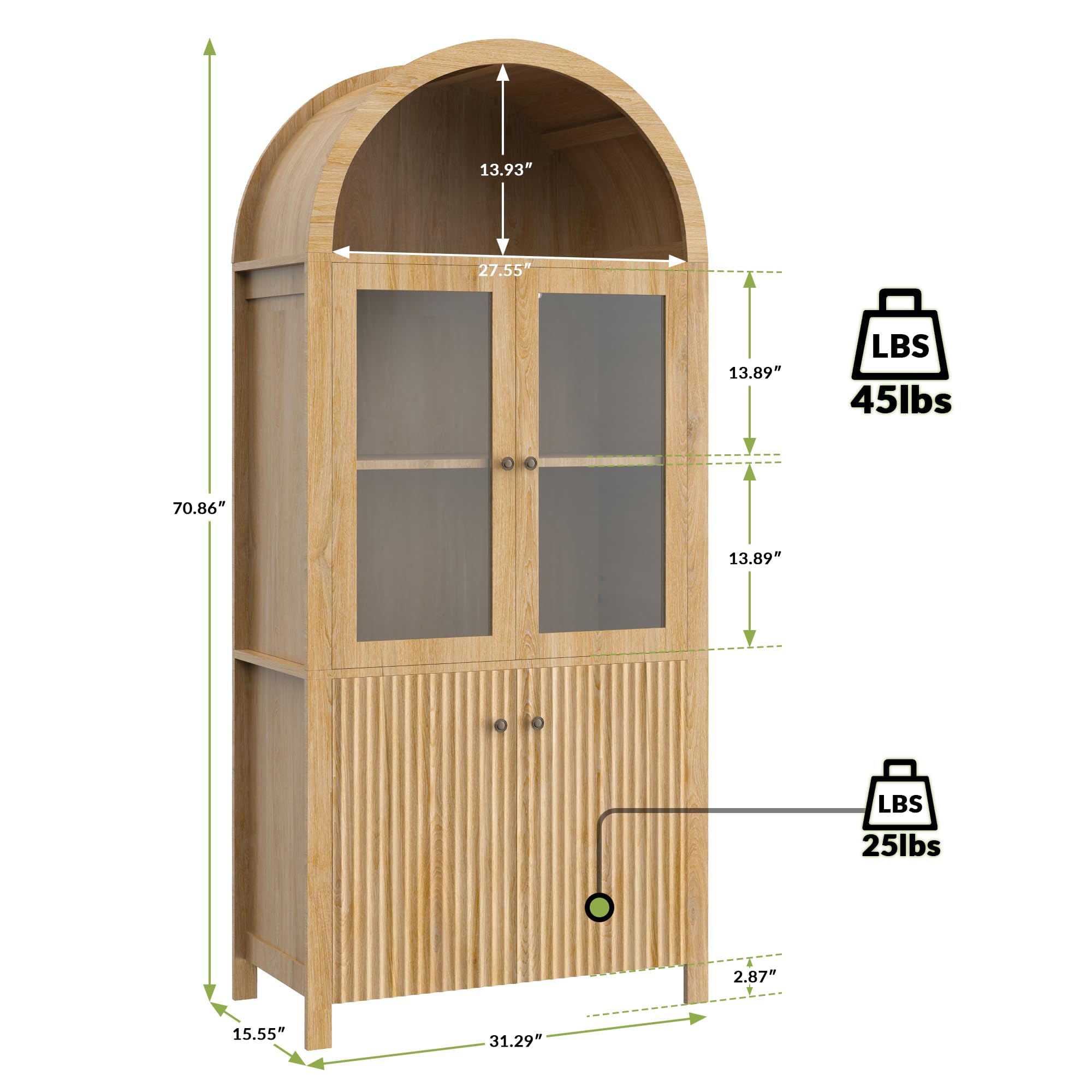 71" Arched Cabinet with Adjustable Shelves