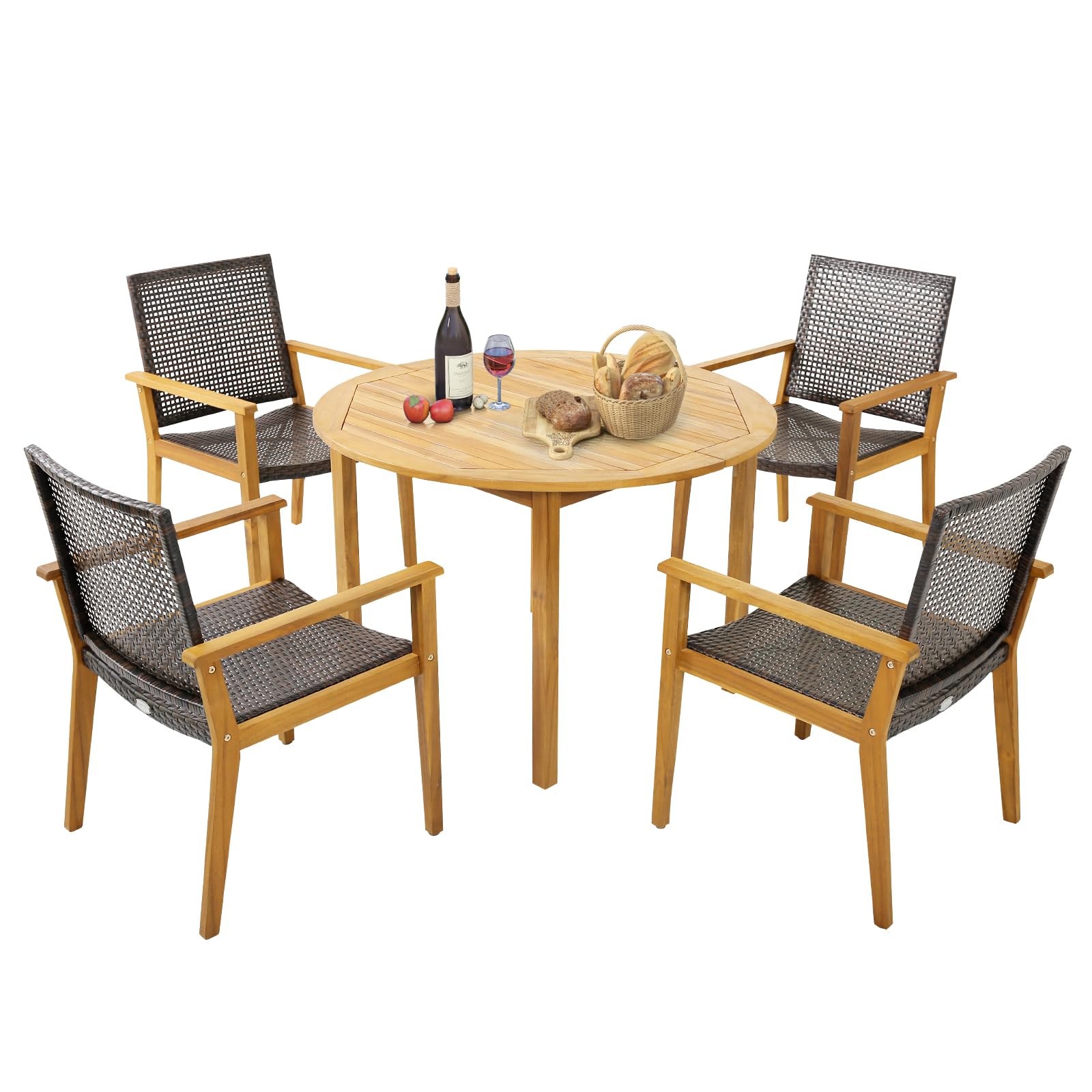 5-Piece Outdoor Patio Dining Set with Wicker Chairs
