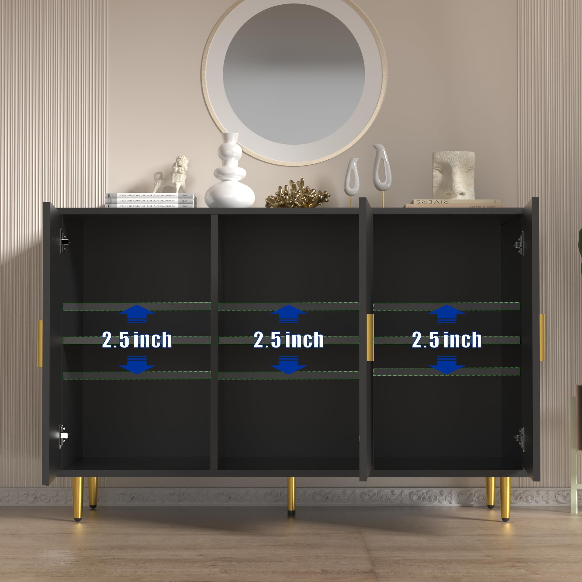 Black Sideboard Buffet Cabinet with 3 Doors
