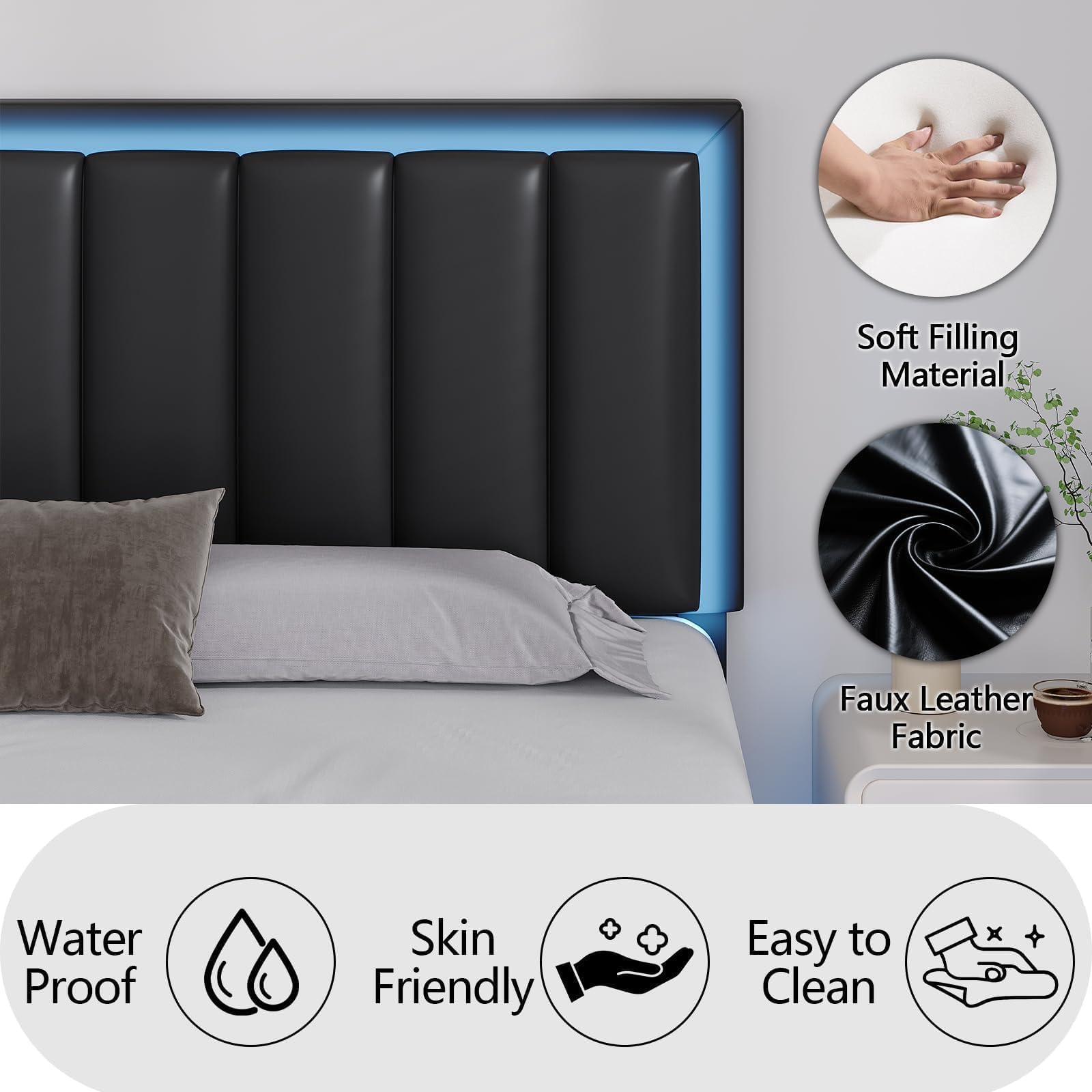 King Floating Bed Frame with LED Lights