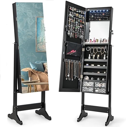 Jewelry Armoire Cabinet with Full Length Mirror and LED Lights