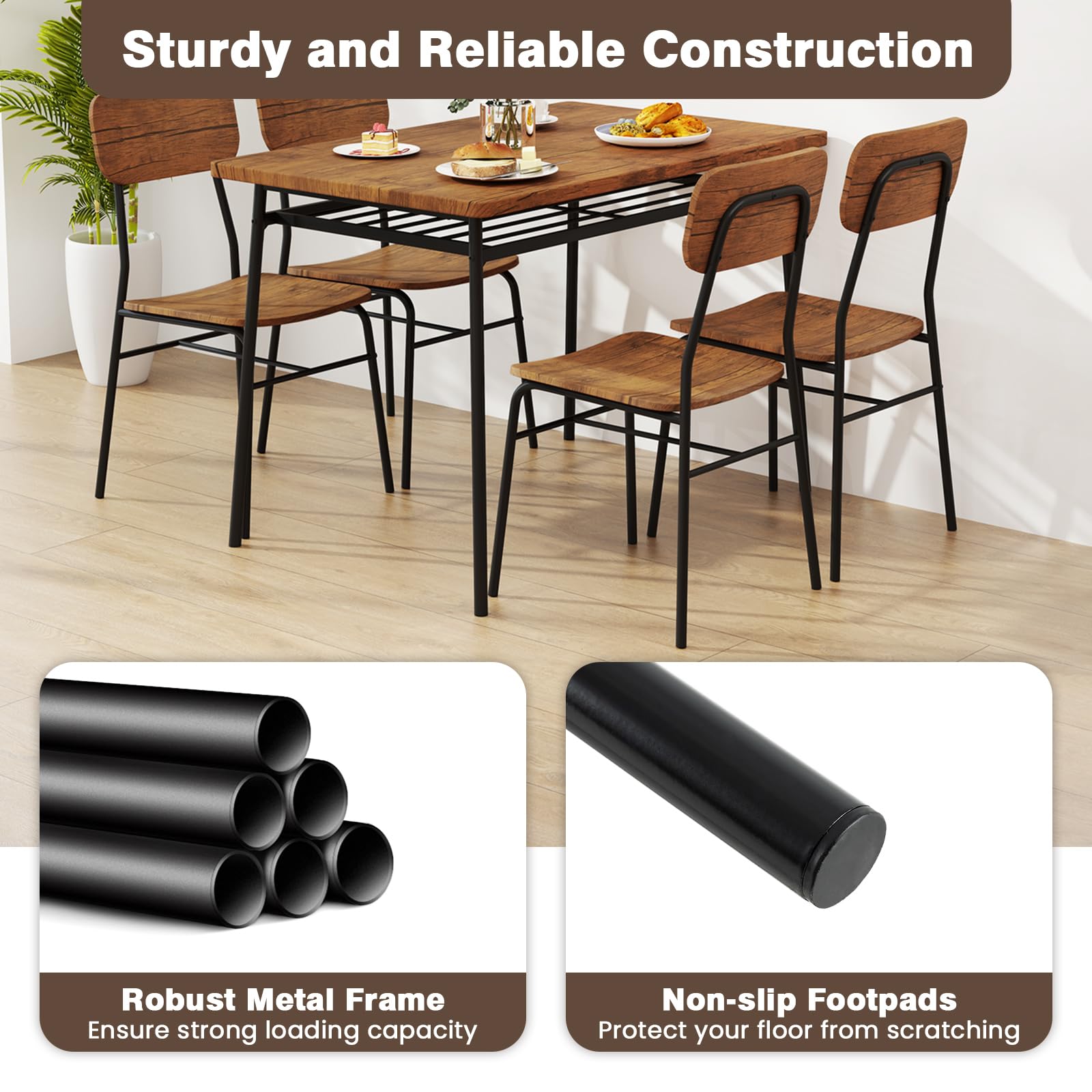 5-Piece Industrial Dining Table Set
