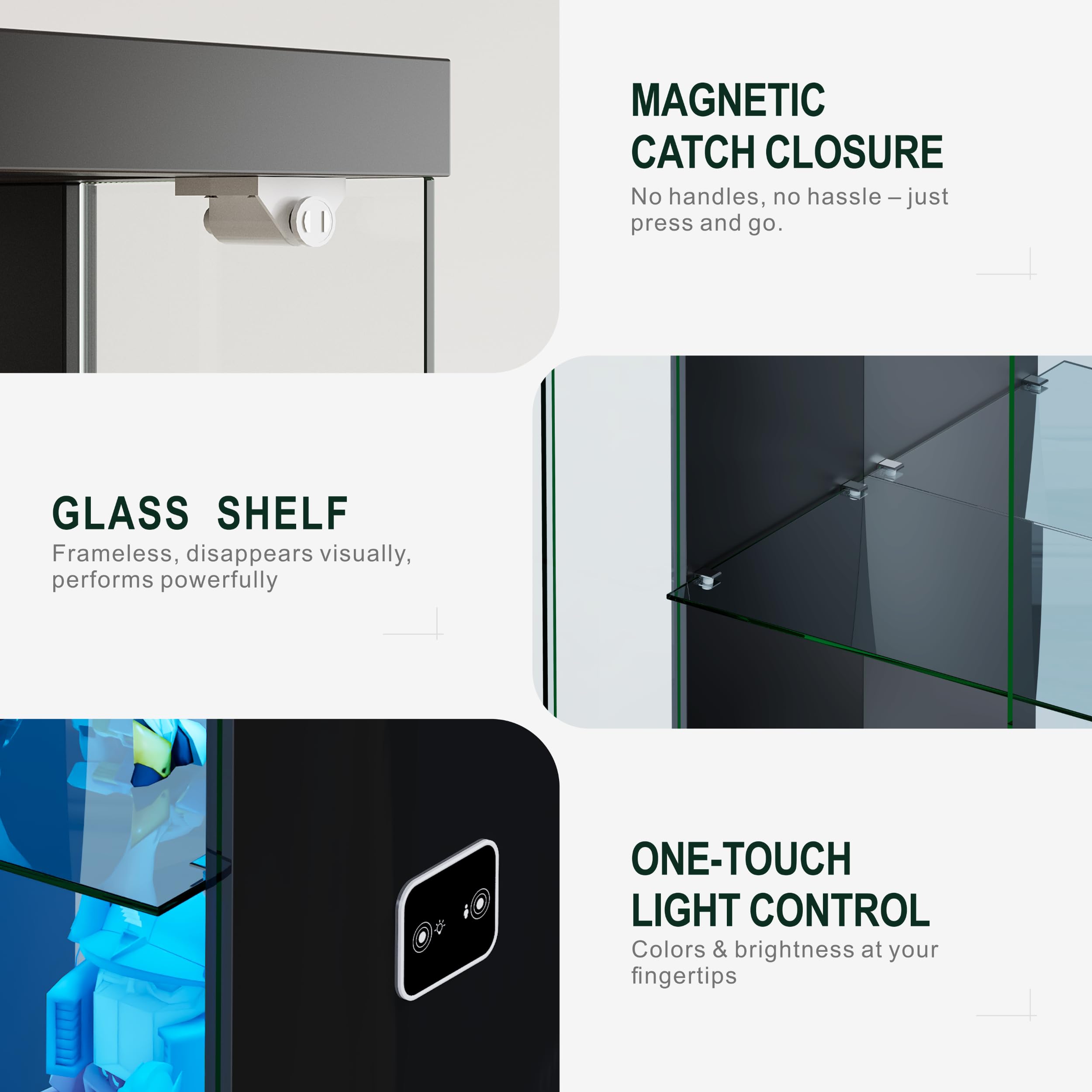 65" LED Lighted Glass Display Cabinet with Lockable Door