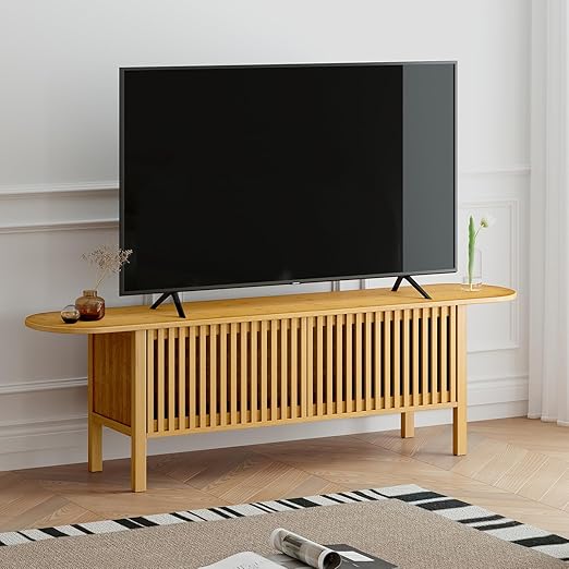 Bamboo TV Stand with Storage for TVs up to 65 Inches