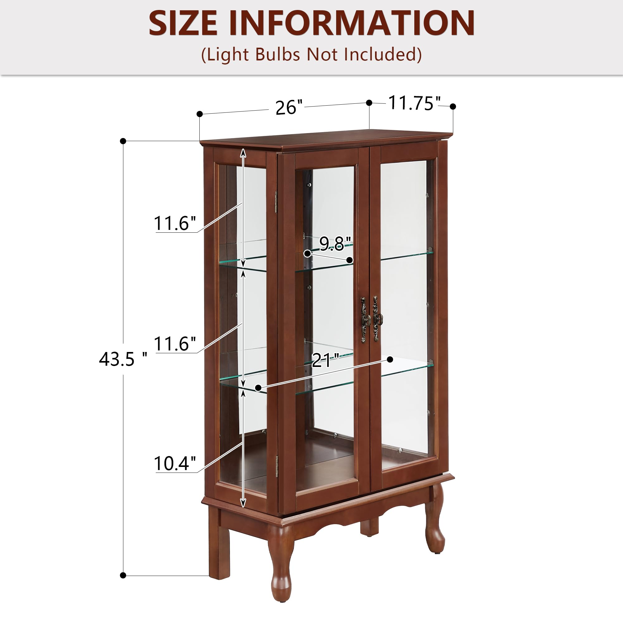 3-Tier Lighted Curio Cabinet with Glass Doors