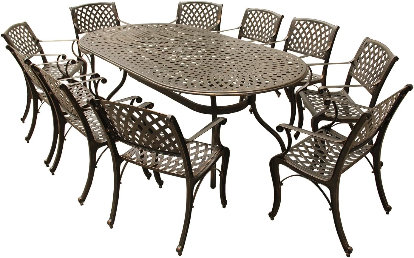 95-Inch Bronze Oval Patio Dining Set with 10 Chairs