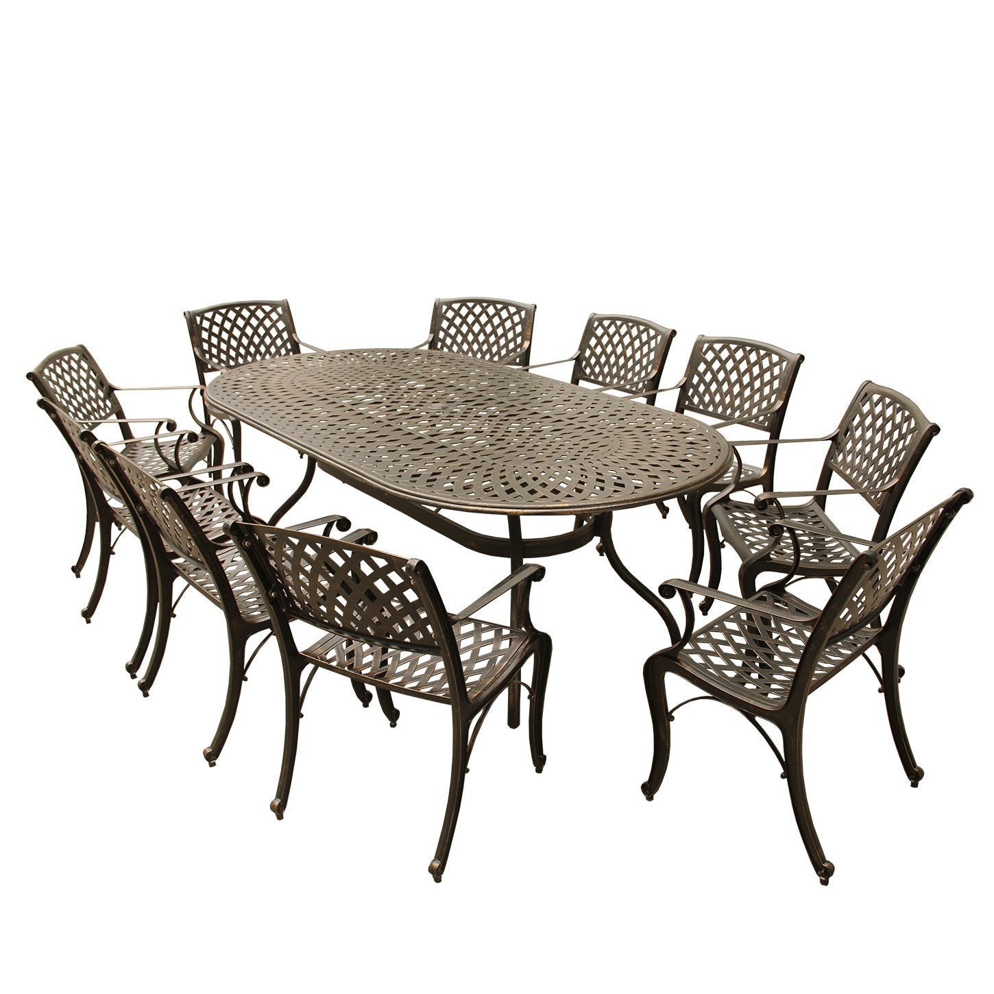 95-Inch Bronze Oval Patio Dining Set with 10 Chairs