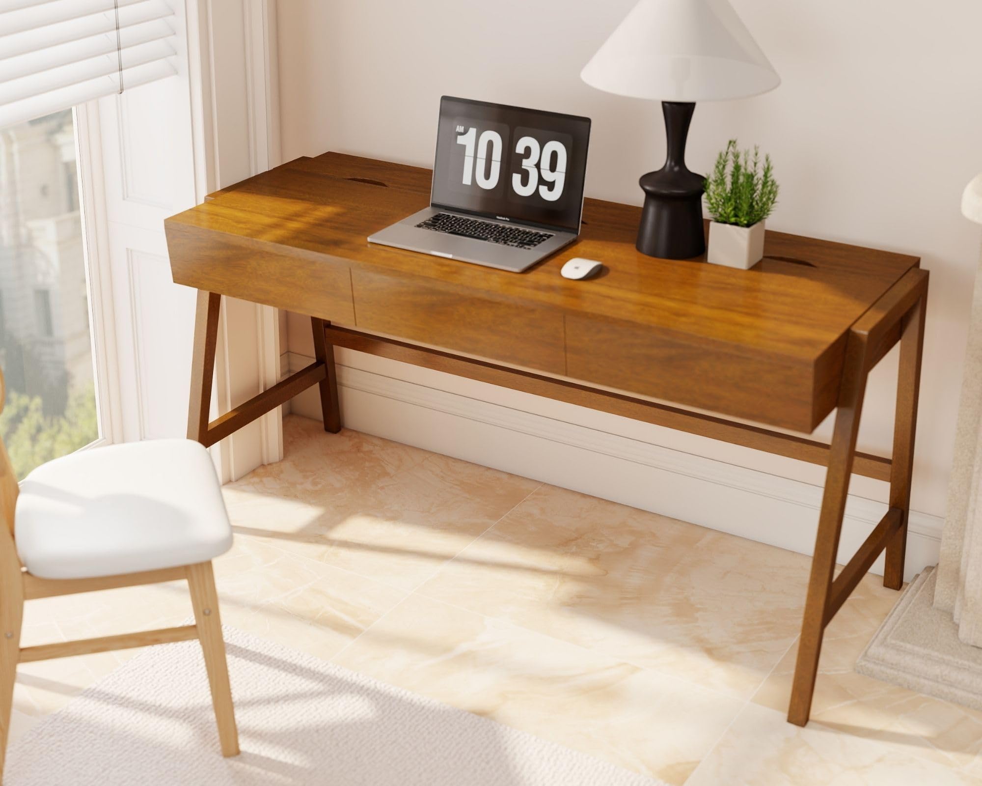 59-Inch Walnut Writing Desk with 3 Drawers