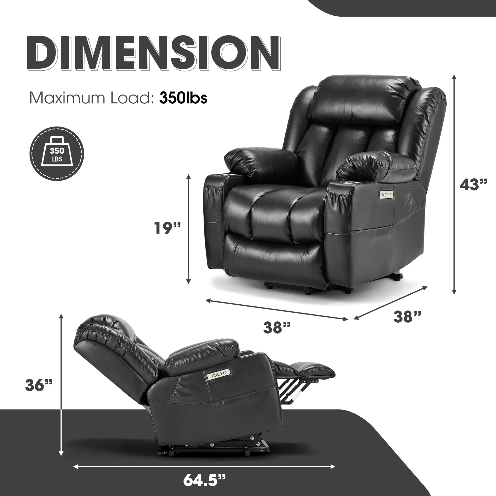 Large Power Lift Recliner Chair with Massage and Heat