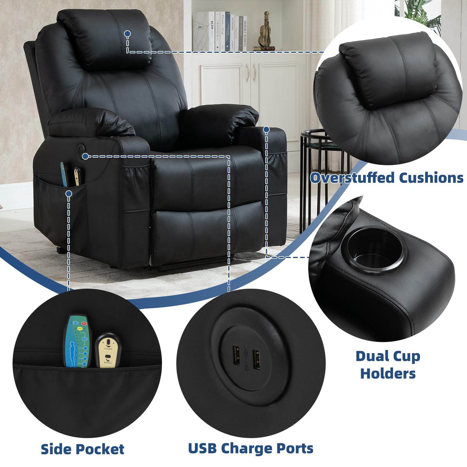 Power Lift Recliner Chair with Massage and Heat